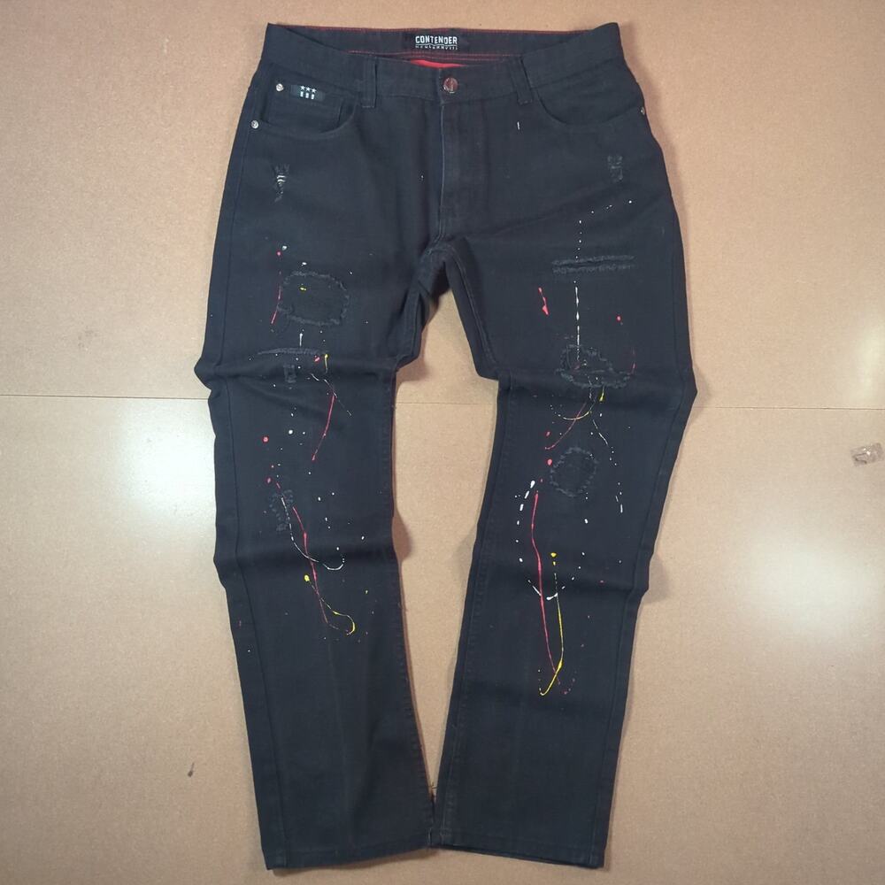 Contender Black Paint Splatter Distressed Grunge Jeans 36x34